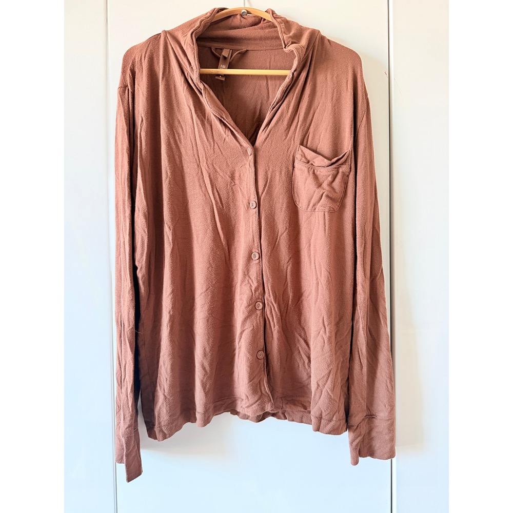 SKIMS Sienna Brown Sleep Long Sleeve Button Down Pajama Top Womens M